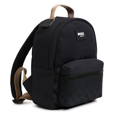 BOSS Backpack o mochila para niño y adolescente all over color negro pequeño logo blanco al frente